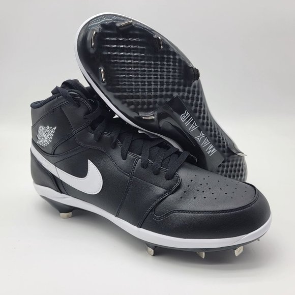 NEW Nike Air Jordan 1 High Retro Metal Baseball Cleats Black White Shoes - Picture 1 of 8